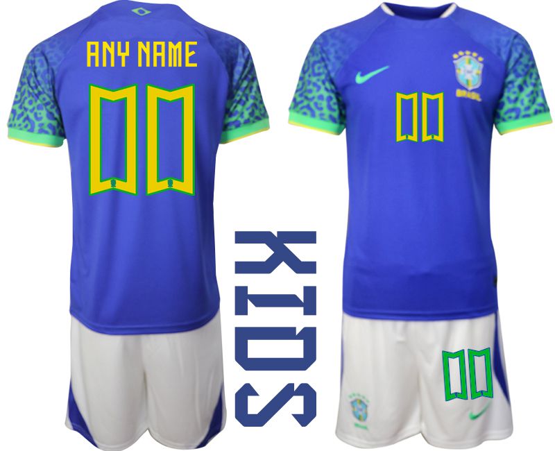 Youth 2022 World Cup National Team Brazil away blue customized Soccer Jersey->customized soccer jersey->Custom Jersey
